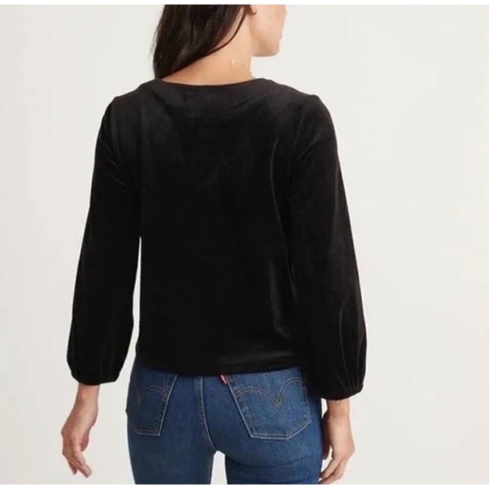 MARINE LAYER Black Jasmine Velour V-Neck Top Long Sleeve Size XS Holiday NYE - Picture 11 of 11